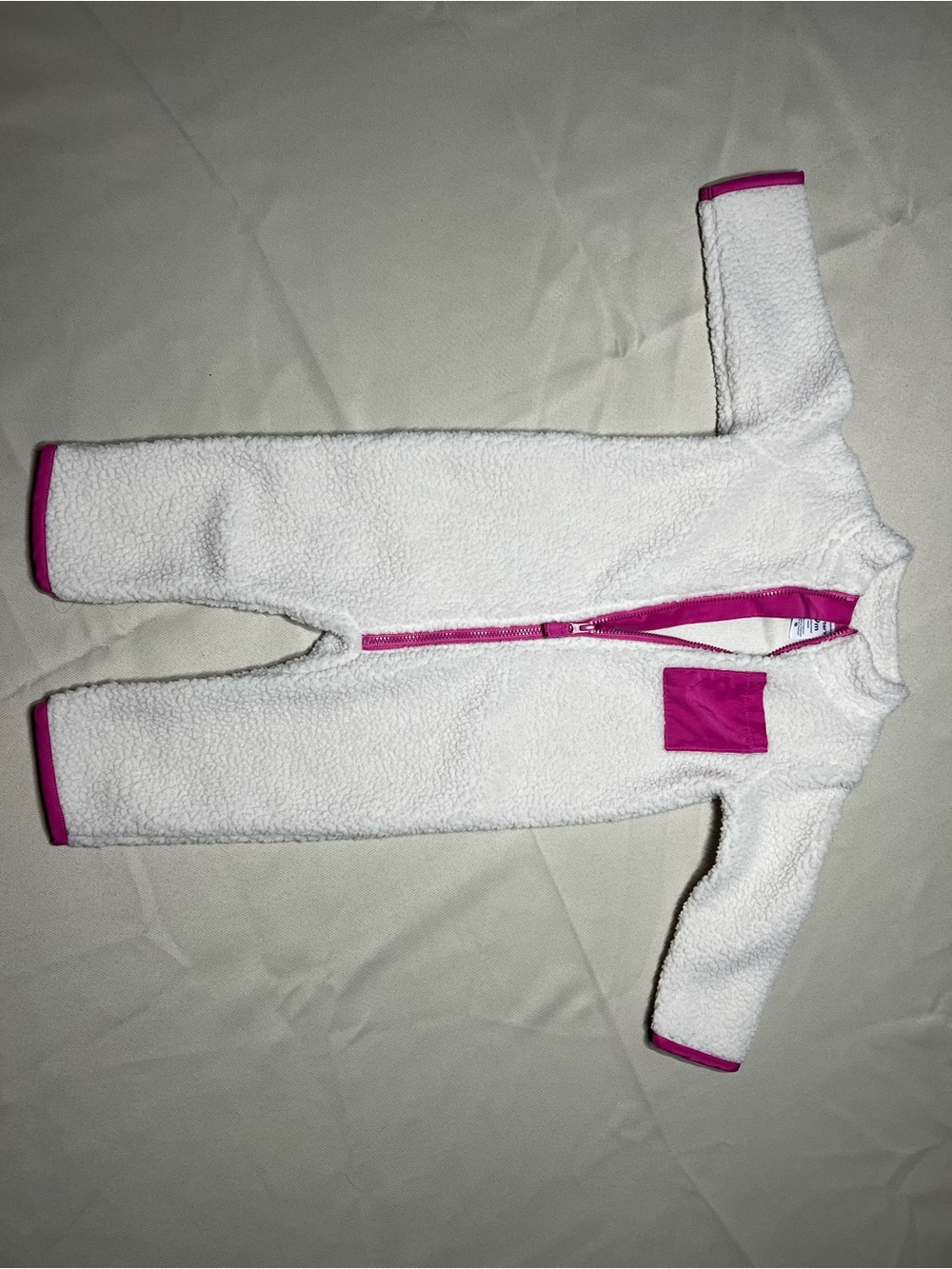 Carter's White Sherpa Footed One-Piece with Pink Trim